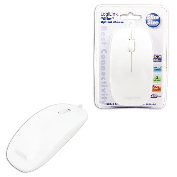 Mysz przewodowa LogiLink ID0062 optyczna USB płaska biała