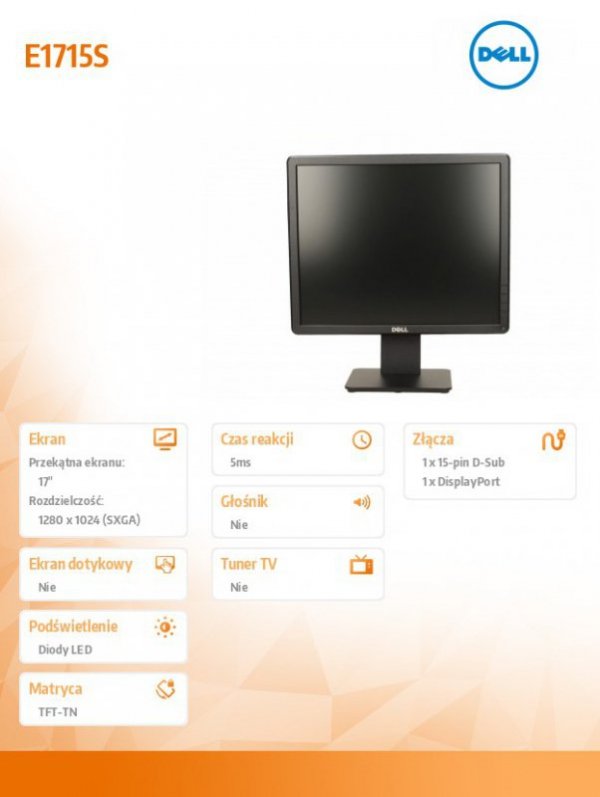 Monitor E1715S 17 cali LCD TN (1280x1024)/5:4/VGA/DP/3Y PPG