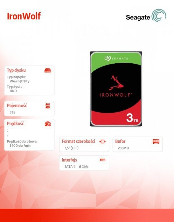 Dysk IronWolf 3TB 3.5&#039;&#039; 256MB ST3000VN006