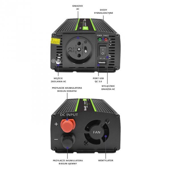 Przetwornica napięcia Monolith | 300W | 600W | 12V na 230V |     Czysty Sinus