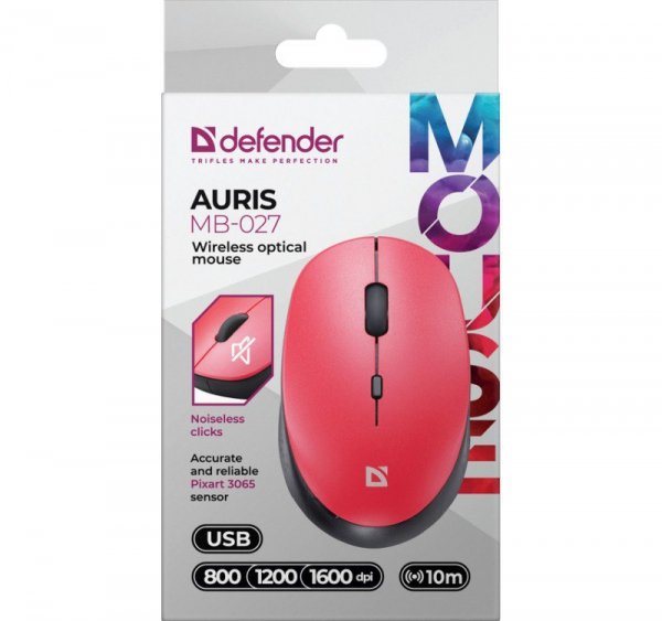 Mysz bezprzewodowa silent click AURIS MB-027 800/1200/1600 DPI czerwona