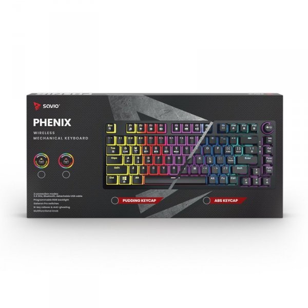 Klawiatura mechaniczna bezprzewodowa PHENIX, Gateron Red Pro, Pudding