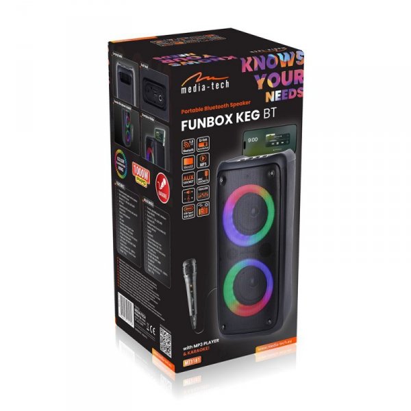 Głośnik FUNBOX BT MT3181 Bluetooth 5.0/TWS/MP3/MicroSD/USB/AUX/Equalizer/Jack 6.3/RGB/USB-C/ RMS 40W/PMPO 1000W