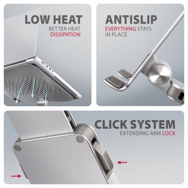 STND-LR Podstawa do laptopów aluminiowa 10-16&quot; regulowane kąty nachylenia, obrót o 360 stopni