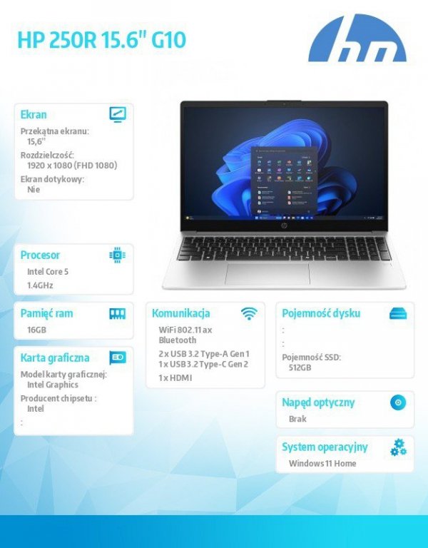 Notebook 250R G10 5-120U 512GB/16GB/Win11H/15,6 cali AD1T9ET