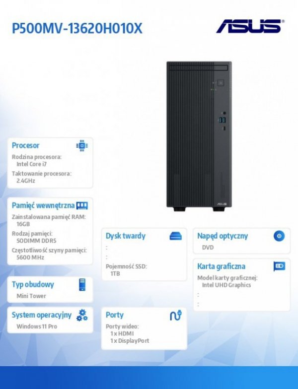 Komputer ExpertCenter P500MV-13620H010X i7-1360H/16GB/1TB/ Win 11 PRO/3YRS