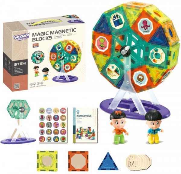 WOOPIE Klocki Magnetyczne Ruchoma Karuzela 2 Figurki 71 el.