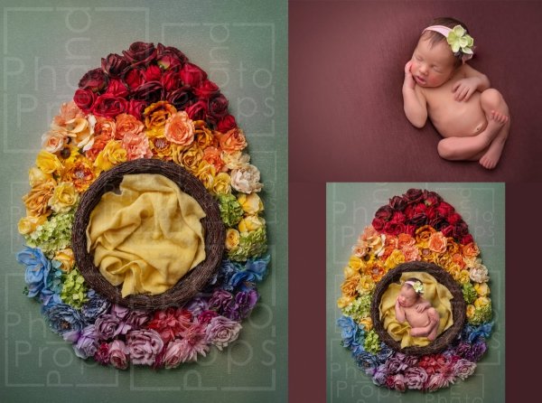 Tło cyfrowe tęczowe Kwiatowe JAJO wielkanoc / Newborn digital backdrop raibow baby 1