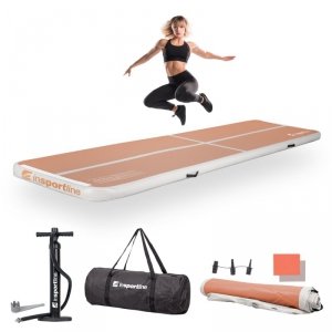 Ścieżka akrobatyczna Airtrack inSPORTline Airstunt 400x100x10 cm ∙ mocha mousse ∙ nośność 650 kg ∙ wodoodporna ∙ torba w zestawi