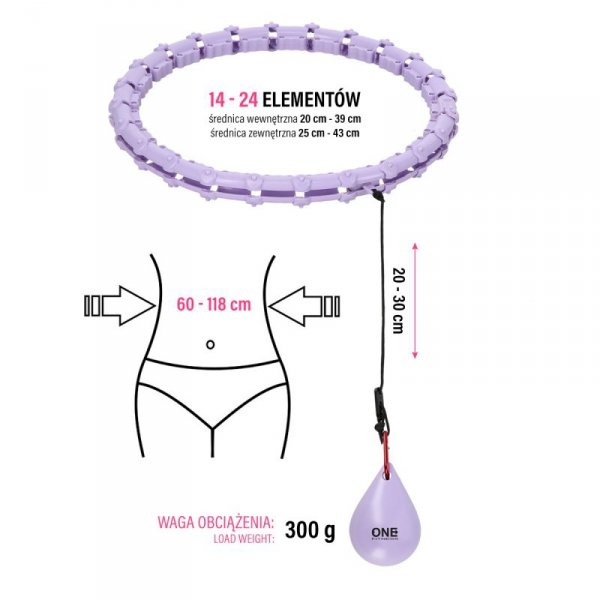 ZESTAW HULA HOP OHA02 VIOLET Z WYPUSTKAMI I OBCIĄŻNIKIEM ONE FITNESS + PAS BR160