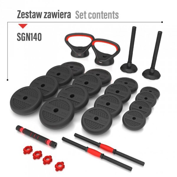 SGN140 PRO SET 6W1 ZESTAW CIĘŻARÓW 40KG HMS