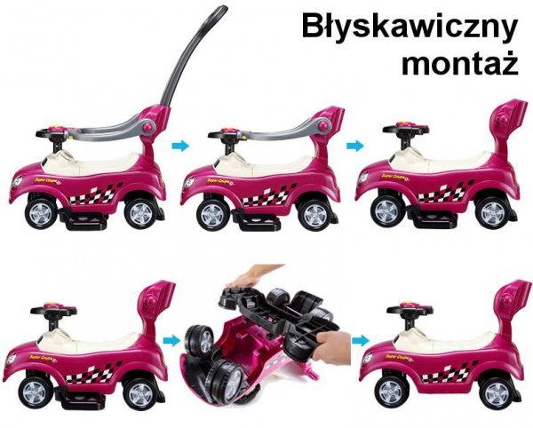 Jeździk autko chodzik pchacz skrętne koła rączka dźwięki - fioletowy