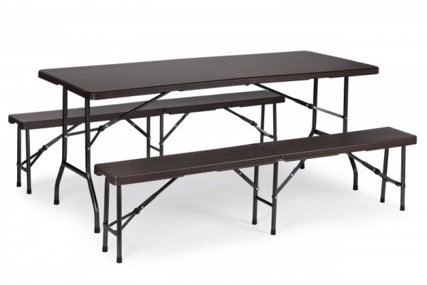 Zestaw cateringowy stół bankietowy 180 cm 2 ławki ratan brąz ModernHome