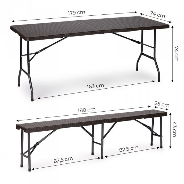 Zestaw cateringowy stół bankietowy 180 cm 2 ławki ratan brąz ModernHome