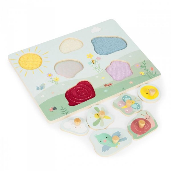 Drewniana tablica sensoryczna z różnymi rodzajami materiału ECOTOYS