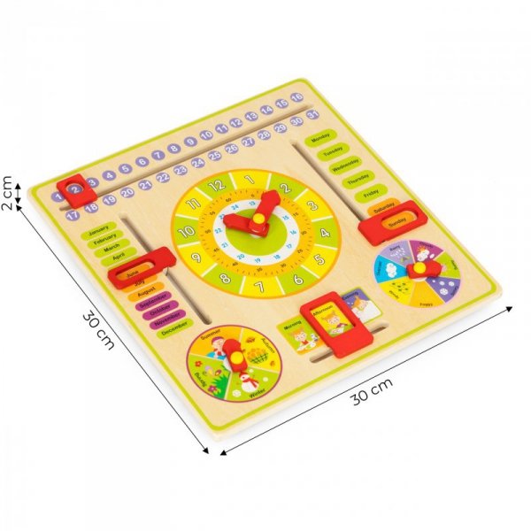 Drewniana tablica edukacyjna manipulacyjna kalendarz zegar ECOTOYS