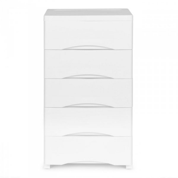 Regał z 5 wysuwanymi szufladami nogi z kółkami biały ModernHome