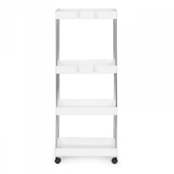 Plastikowy regał łazienkowy z 4 półkami kółka biały ModernHome