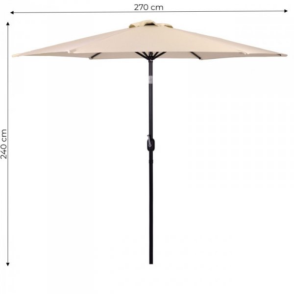 Duży parasol ogrodowy skośny łamany z korbą 6 żeber beżowy 270 cm MultiGarden