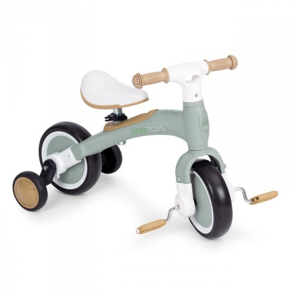 Rower rowerek biegowy z pedałami - treningowy kółka boczne 3w1 zielony ECOTOYS