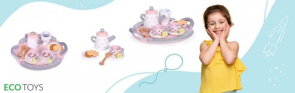 Drewniany zestaw do herbaty filiżanki czajnik 15 elementów ECOTOYS