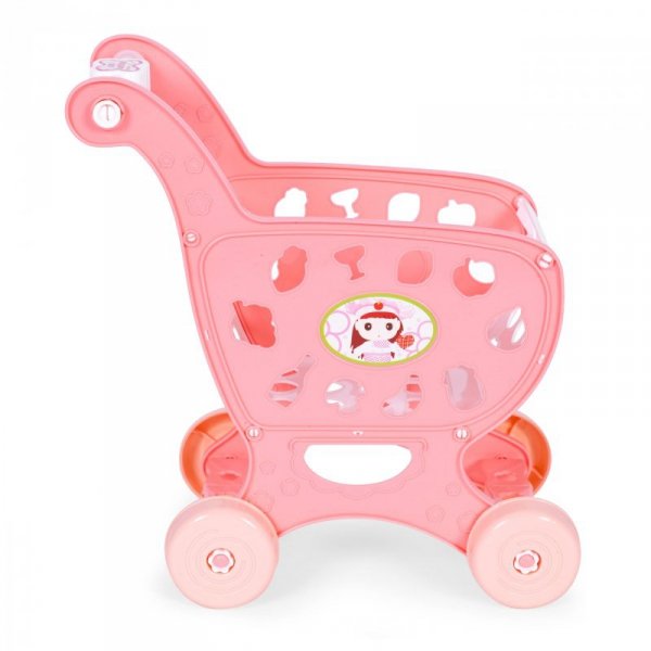 Wózek na zakupy sklepowy do supermarketu kuchni 18 akcesoriów różowy