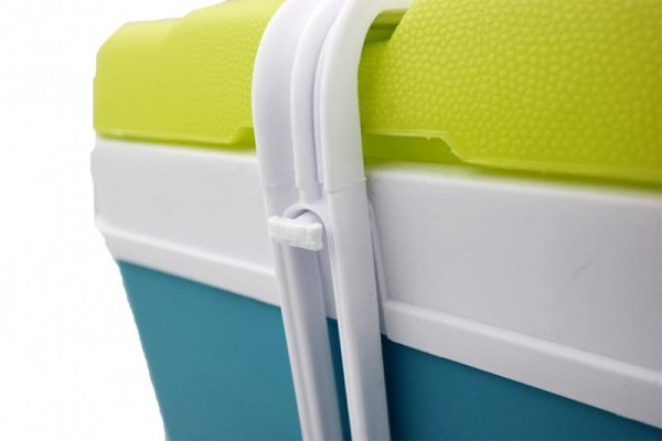 Lodówka turystyczna 35L KAMAI EDA na wkłady mrożące, turkusowa z białą rączką i zieloną pokrywą