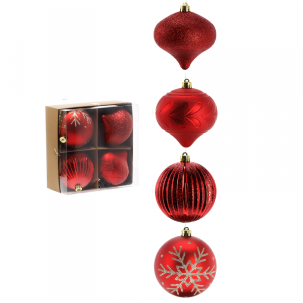 Bombki na choinkę 10cm kpl 4szt CZERWONE
