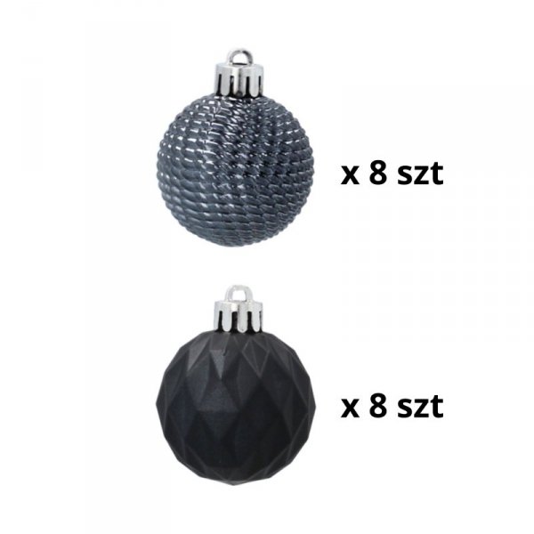 Zestaw 16 Eleganckich Bombek Kamai Christmas Decoration® o Średnicy 4 cm – Kolor Antracyt