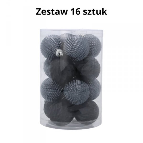 Zestaw 16 Eleganckich Bombek Kamai Christmas Decoration® o Średnicy 4 cm – Kolor Antracyt