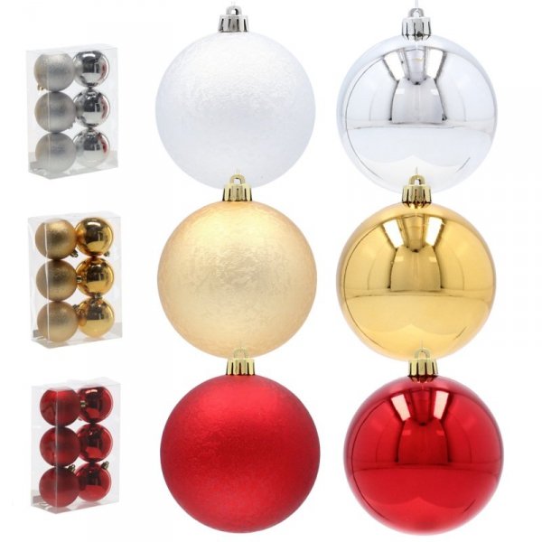EKSKLUZYWNY ZESTAW 6 BOMBEK CHOINKOWYCH 8 CM - SREBRNY