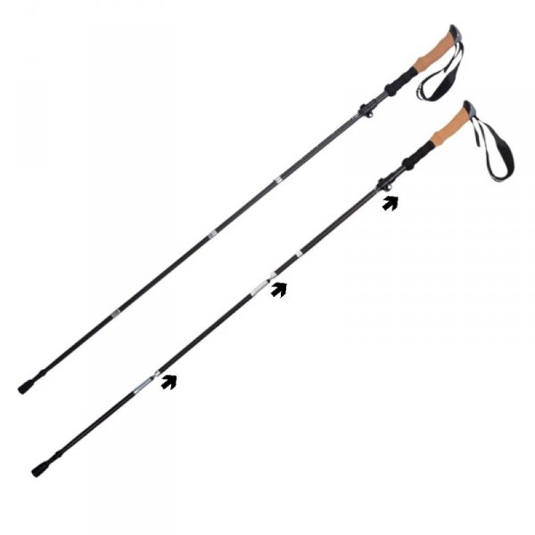 Kijki trekkingowe karbonowe inSPORTline Caretera ∙ 5-sekcyjne ∙ ultralekkie 255 g ∙ wys. 115-135 cm ∙ uchwyt korkowy ∙ wymienne 