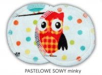 Wkładki laktacyjne 9cm, PASTELOWE SOWY minky, 2szt Wkładki laktacyjne 9cm, PASTELOWE SOWY minky, 2szt