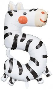 Balon foliowy urodzinowy cyfra 5 - Zebra 42x81 cm