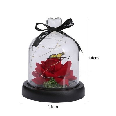 Kryształowa wieczna róża potrójna pod szklaną kopułą LED ROZ15