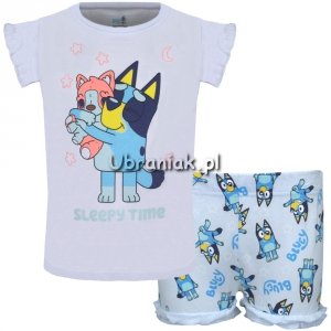 Piżama Bluey dla dziewczynki biało-niebieska