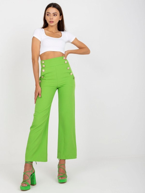 Spodnie z materiału z szeroka nogawką i ozdobnymi guzikami -Zielony
