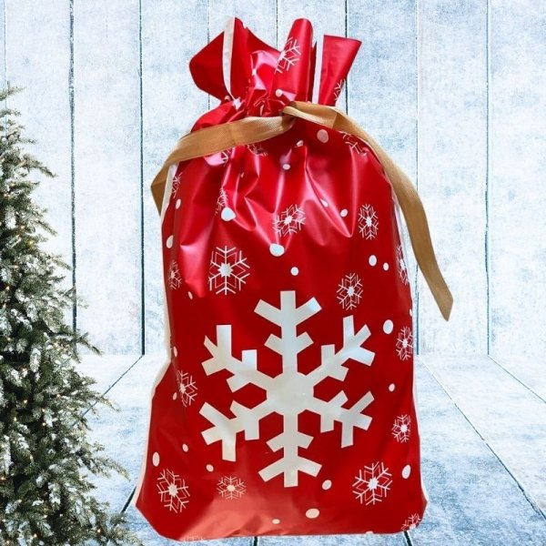 10X WORECZKI ŚWIĄTECZNE Z NADRUKIEM ŚNIEŻYNKI FOLIOWE Z WSTĄŻKĄ WIĄZANE XL (tds0716)