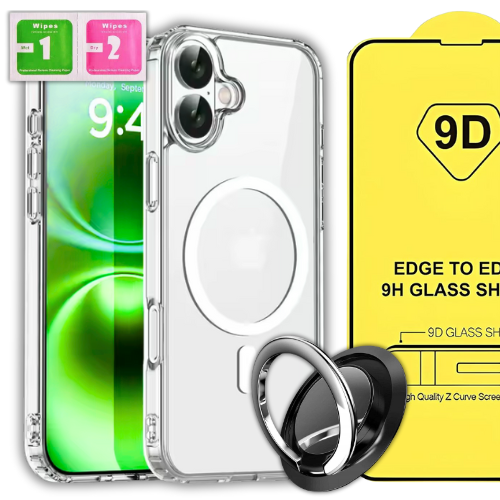 ETUI DO IPHONE 17 CASE + SZKŁO 9H WZMACNIANE 360°CLEAR + UCHWYT RING ZESTAW (tds0741)