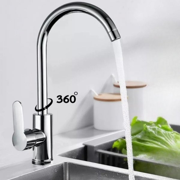 BATERIA KUCHENNA SREBRNA BŁYSZCZĄCA WYLEWKA KRAN DO KUCHNI 360 - AquaVERO (tds0672)