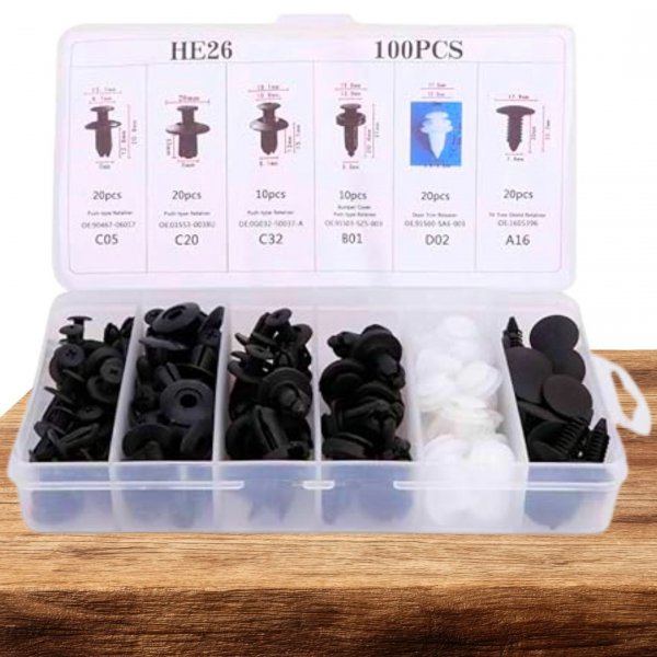 KOŁKI KLIPSY SPINKI SAMOCHODOWE DO TAPICERKI UNIWERSALNE ZESTAW - 100 SZTUK ( tds0880)