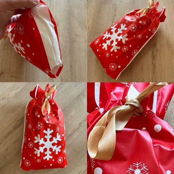 10X WORECZKI ŚWIĄTECZNE Z NADRUKIEM ŚNIEŻYNKI FOLIOWE Z WSTĄŻKĄ WIĄZANE XL (tds0716)