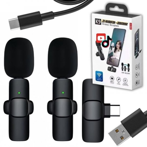 ZESTAW 2 MIKROFONÓW KRAWATOWYCH USB C PODCAST TIKTOK YOUTUBE STREAM (tds0707)
