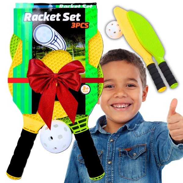 ZESTAW PALETEK DLA DZIECI DO TENISA BADMINTONA DWIE PALETKI RAKIETY PIŁKA (tds0785)