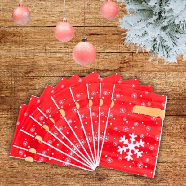 10X WORECZKI ŚWIĄTECZNE Z NADRUKIEM ŚNIEŻYNKI FOLIOWE Z WSTĄŻKĄ WIĄZANE XL (tds0716)