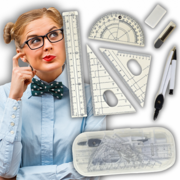ZESTAW GEOMETRYCZNY Z CYRKLEM PRZYBORY GEOMETRYCZNE CYRKIEL LINIJKA - 8W1 ( tds0789)