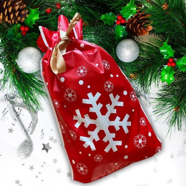 10X WORECZKI ŚWIĄTECZNE Z NADRUKIEM ŚNIEŻYNKI FOLIOWE Z WSTĄŻKĄ WIĄZANE XL (tds0716)