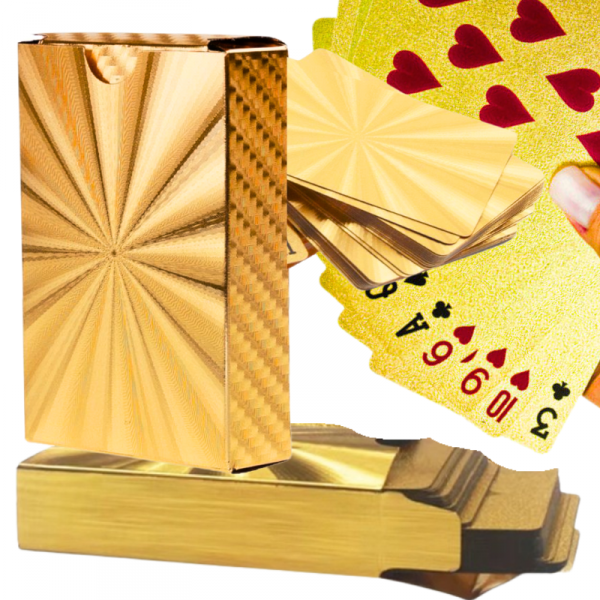 KARTY DO GRY PLASTIKOWE ZŁOTE WODOODPORNE TALIA 54 POKER - PREMIUM (P20A)