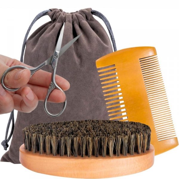 ZESTAW DO PIELĘGNACJI BRODY BARBER KARTACZ GRZEBIEŃ NOŻYCZKI WOREK 4W1 (tds0681)
