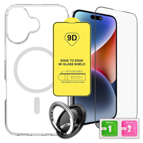 ETUI DO IPHONE 17 CASE + SZKŁO 9H WZMACNIANE 360°CLEAR + UCHWYT RING ZESTAW (tds0741)